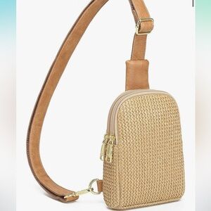Elegant Gold and Tan Crossbody Bag
